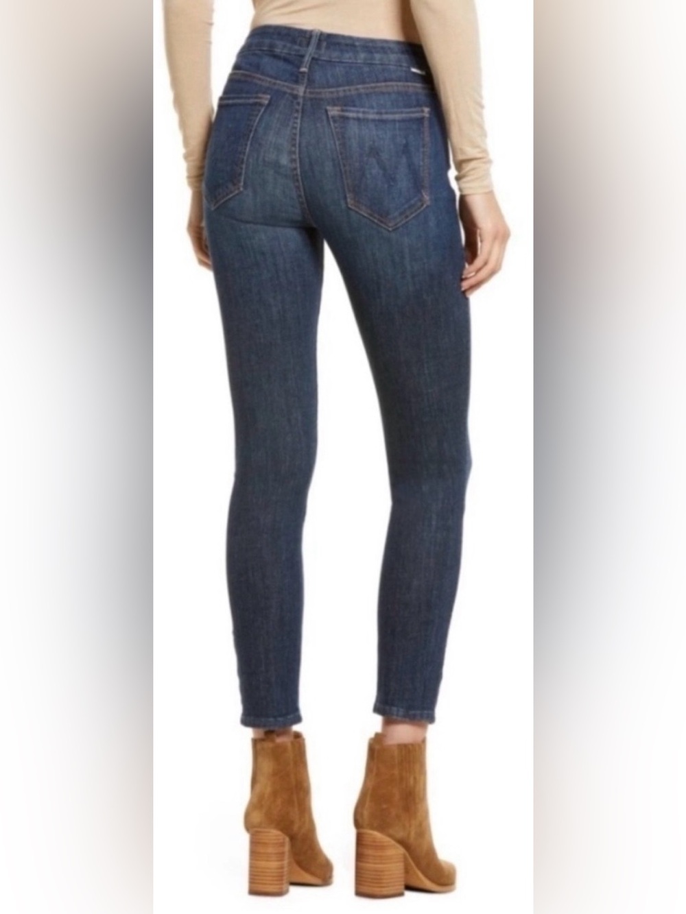 MOTHER The Looker Crop High-Rise Dark Indigo Ankle Skinny Jeans size 26 - Picture 2 of 6